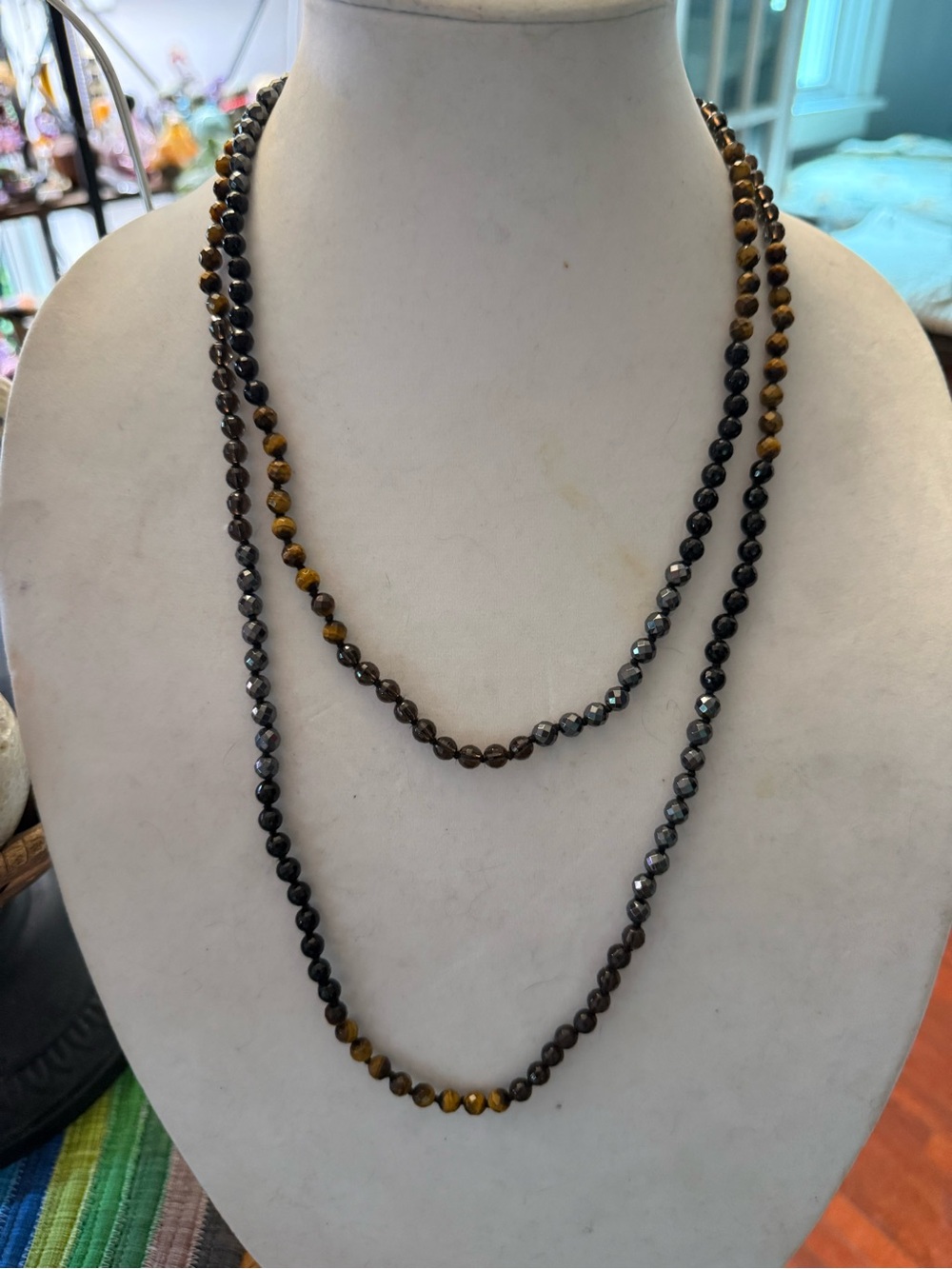 Chan Luu Tiger Eye and Hematite Multi-Strand Beaded Necklace